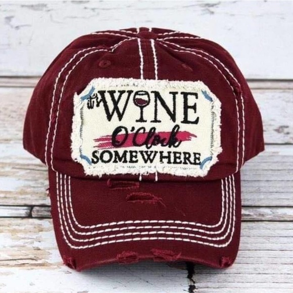 Accessories - Distressed "Wine O'clock Somewhere" Baseball Cap
